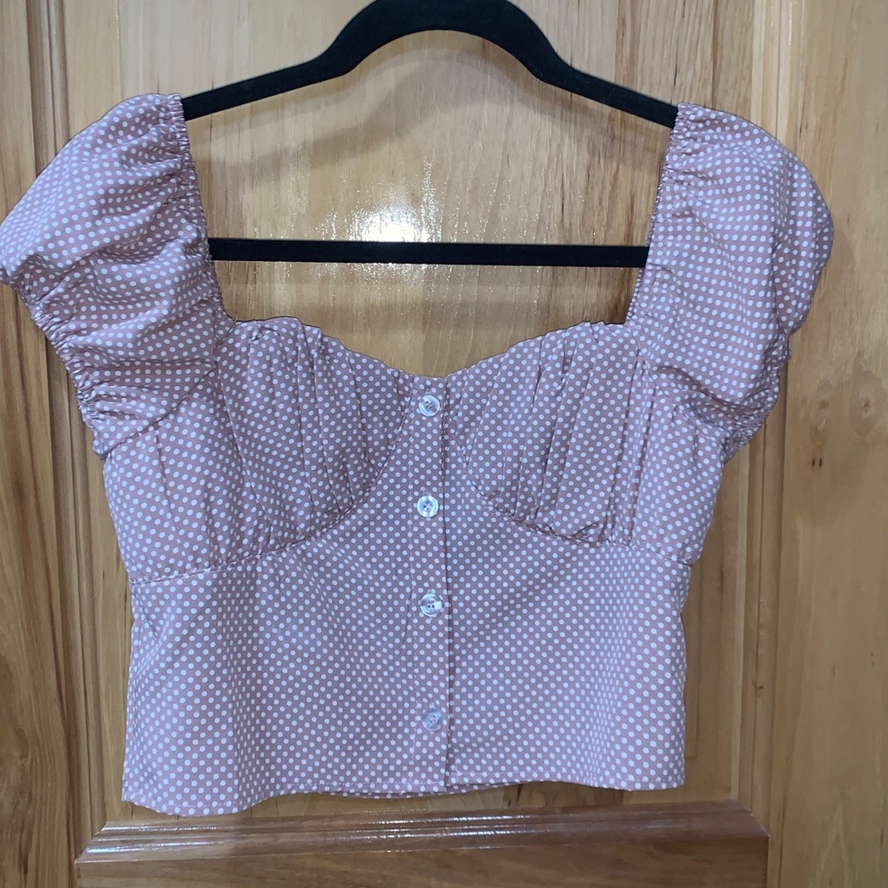 Nasty gal pink polka dot crop top